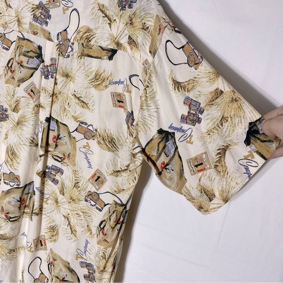 Vintage Reel Monde New Line Tan Cream Tourist Print Short Sleeve Casual Top XL - Picture 12 of 14